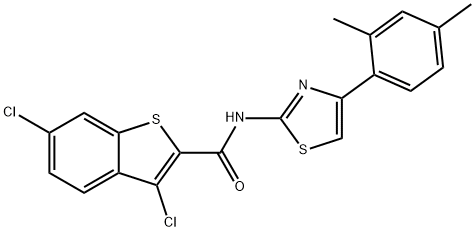 3,6-dichloro-N-[4-(2,4-dimethylphenyl)-1,3-thiazol-2-yl]-1-benzothiophene-2-carboxamide 结构式