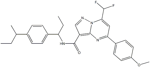 N-[1-(4-sec-butylphenyl)propyl]-7-(difluoromethyl)-5-(4-methoxyphenyl)pyrazolo[1,5-a]pyrimidine-3-carboxamide 结构式