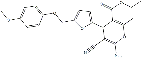 ethyl 6-amino-5-cyano-4-{5-[(4-methoxyphenoxy)methyl]-2-furyl}-2-methyl-4H-pyran-3-carboxylate 结构式