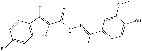 6-bromo-3-chloro-N'-[1-(4-hydroxy-3-methoxyphenyl)ethylidene]-1-benzothiophene-2-carbohydrazide 结构式