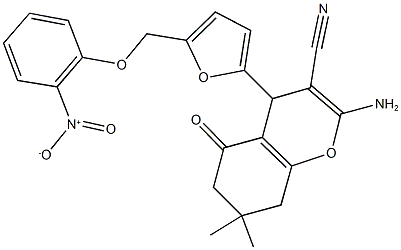 2-amino-4-[5-({2-nitrophenoxy}methyl)-2-furyl]-7,7-dimethyl-5-oxo-5,6,7,8-tetrahydro-4H-chromene-3-carbonitrile 结构式