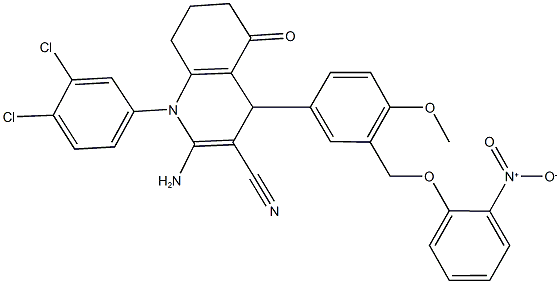 2-amino-1-(3,4-dichlorophenyl)-4-[3-({2-nitrophenoxy}methyl)-4-methoxyphenyl]-5-oxo-1,4,5,6,7,8-hexahydro-3-quinolinecarbonitrile 结构式