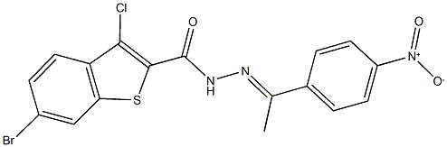 6-bromo-3-chloro-N'-(1-{4-nitrophenyl}ethylidene)-1-benzothiophene-2-carbohydrazide 结构式