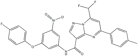 7-(difluoromethyl)-N-{3-(4-fluorophenoxy)-5-nitrophenyl}-5-(4-methylphenyl)pyrazolo[1,5-a]pyrimidine-3-carboxamide 结构式