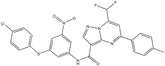 N-{3-[(4-chlorophenyl)sulfanyl]-5-nitrophenyl}-7-(difluoromethyl)-5-(4-methylphenyl)pyrazolo[1,5-a]pyrimidine-3-carboxamide 结构式