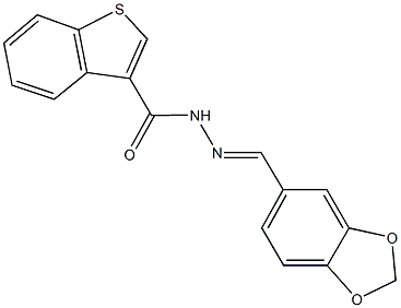 N'-(1,3-benzodioxol-5-ylmethylene)-1-benzothiophene-3-carbohydrazide 结构式