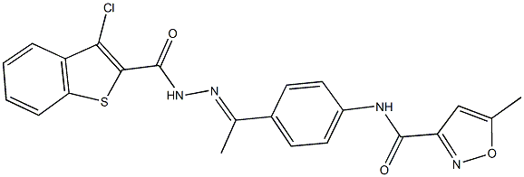 N-(4-{N-[(3-chloro-1-benzothien-2-yl)carbonyl]ethanehydrazonoyl}phenyl)-5-methyl-3-isoxazolecarboxamide 结构式