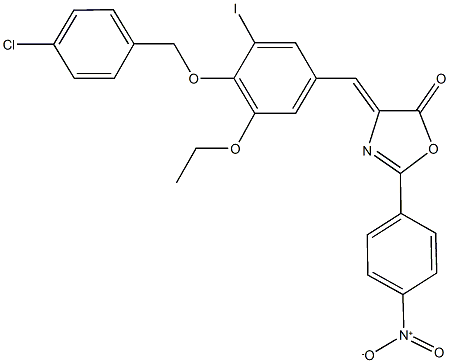 4-{4-[(4-chlorobenzyl)oxy]-3-ethoxy-5-iodobenzylidene}-2-{4-nitrophenyl}-1,3-oxazol-5(4H)-one 结构式