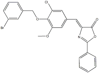 4-{4-[(3-bromobenzyl)oxy]-3-chloro-5-methoxybenzylidene}-2-phenyl-1,3-oxazol-5(4H)-one 结构式