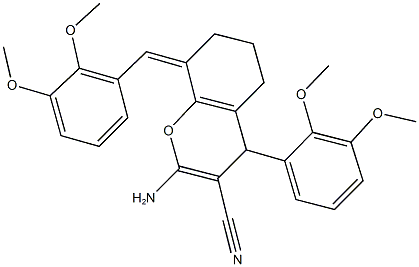 2-amino-8-(2,3-dimethoxybenzylidene)-4-(2,3-dimethoxyphenyl)-5,6,7,8-tetrahydro-4H-chromene-3-carbonitrile 结构式
