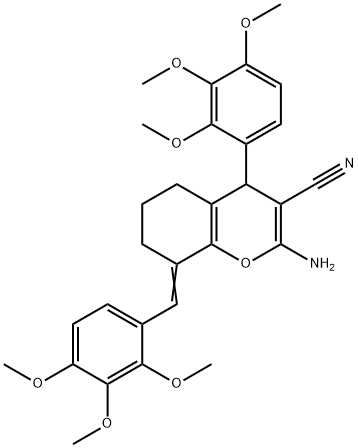 2-amino-8-(2,3,4-trimethoxybenzylidene)-4-(2,3,4-trimethoxyphenyl)-5,6,7,8-tetrahydro-4H-chromene-3-carbonitrile 结构式