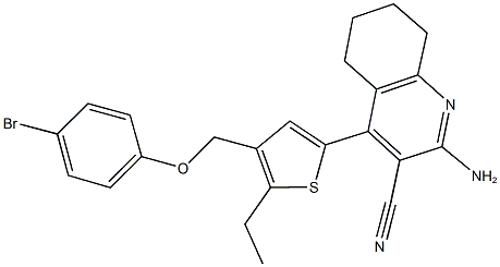 2-amino-4-{4-[(4-bromophenoxy)methyl]-5-ethyl-2-thienyl}-5,6,7,8-tetrahydro-3-quinolinecarbonitrile 结构式