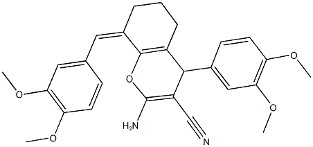 2-amino-8-(3,4-dimethoxybenzylidene)-4-(3,4-dimethoxyphenyl)-5,6,7,8-tetrahydro-4H-chromene-3-carbonitrile 结构式