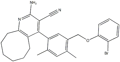 2-amino-4-{5-[(2-bromophenoxy)methyl]-2,4-dimethylphenyl}-5,6,7,8,9,10-hexahydrocycloocta[b]pyridine-3-carbonitrile 结构式