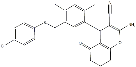 2-amino-4-(5-{[(4-chlorophenyl)sulfanyl]methyl}-2,4-dimethylphenyl)-5-oxo-5,6,7,8-tetrahydro-4H-chromene-3-carbonitrile 结构式