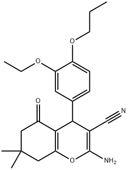 2-amino-4-[3-(ethyloxy)-4-(propyloxy)phenyl]-7,7-dimethyl-5-oxo-5,6,7,8-tetrahydro-4H-chromene-3-carbonitrile 结构式