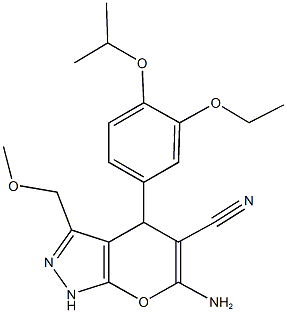 6-amino-4-(3-ethoxy-4-isopropoxyphenyl)-3-(methoxymethyl)-1,4-dihydropyrano[2,3-c]pyrazole-5-carbonitrile 结构式