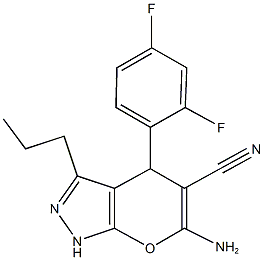 6-amino-4-(2,4-difluorophenyl)-3-propyl-1,4-dihydropyrano[2,3-c]pyrazole-5-carbonitrile 结构式