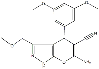 6-amino-4-(3,5-dimethoxyphenyl)-3-(methoxymethyl)-1,4-dihydropyrano[2,3-c]pyrazole-5-carbonitrile 结构式