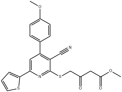 methyl 4-({3-cyano-4-[4-(methyloxy)phenyl]-6-thien-2-ylpyridin-2-yl}sulfanyl)-3-oxobutanoate 结构式