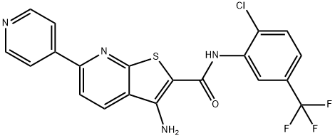 3-amino-N-[2-chloro-5-(trifluoromethyl)phenyl]-6-(4-pyridinyl)thieno[2,3-b]pyridine-2-carboxamide 结构式