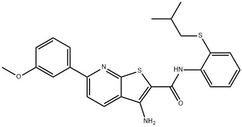 3-amino-N-[2-(isobutylsulfanyl)phenyl]-6-(3-methoxyphenyl)thieno[2,3-b]pyridine-2-carboxamide 结构式