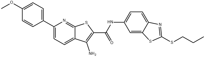 3-amino-6-(4-methoxyphenyl)-N-[2-(propylsulfanyl)-1,3-benzothiazol-6-yl]thieno[2,3-b]pyridine-2-carboxamide 结构式