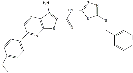 3-amino-N-[5-(benzylsulfanyl)-1,3,4-thiadiazol-2-yl]-6-(4-methoxyphenyl)thieno[2,3-b]pyridine-2-carboxamide 结构式