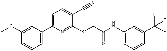 2-{[3-cyano-6-(3-methoxyphenyl)-2-pyridinyl]sulfanyl}-N-[3-(trifluoromethyl)phenyl]acetamide 结构式