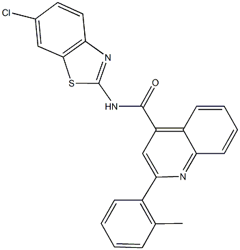 N-(6-chloro-1,3-benzothiazol-2-yl)-2-(2-methylphenyl)quinoline-4-carboxamide 结构式