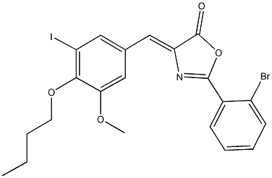 2-(2-bromophenyl)-4-(4-butoxy-3-iodo-5-methoxybenzylidene)-1,3-oxazol-5(4H)-one 结构式