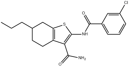 2-[(3-chlorobenzoyl)amino]-6-propyl-4,5,6,7-tetrahydro-1-benzothiophene-3-carboxamide 结构式