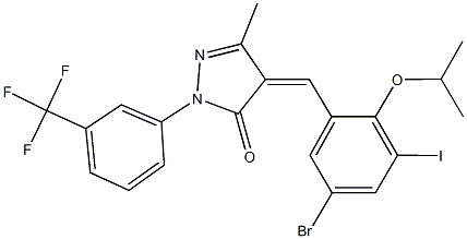 4-(5-bromo-3-iodo-2-isopropoxybenzylidene)-5-methyl-2-[3-(trifluoromethyl)phenyl]-2,4-dihydro-3H-pyrazol-3-one 结构式