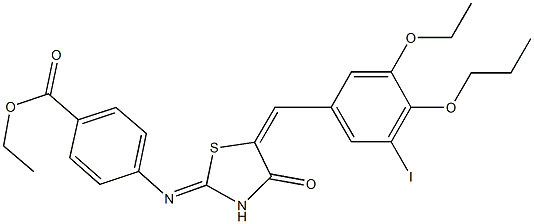 ethyl 4-{[5-(3-ethoxy-5-iodo-4-propoxybenzylidene)-4-oxo-1,3-thiazolidin-2-ylidene]amino}benzoate 结构式