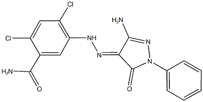 5-[2-(3-amino-5-oxo-1-phenyl-1,5-dihydro-4H-pyrazol-4-ylidene)hydrazino]-2,4-dichlorobenzamide 结构式
