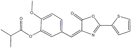 2-methoxy-5-[(5-oxo-2-(2-thienyl)-1,3-oxazol-4(5H)-ylidene)methyl]phenyl 2-methylpropanoate 结构式