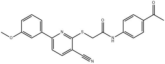 N-(4-acetylphenyl)-2-{[3-cyano-6-(3-methoxyphenyl)-2-pyridinyl]sulfanyl}acetamide 结构式