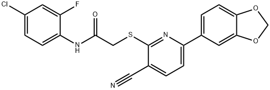 2-{[6-(1,3-benzodioxol-5-yl)-3-cyano-2-pyridinyl]sulfanyl}-N-(4-chloro-2-fluorophenyl)acetamide 结构式