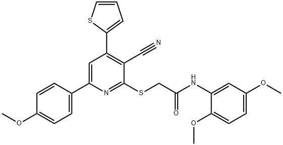 2-{[3-cyano-6-(4-methoxyphenyl)-4-(2-thienyl)-2-pyridinyl]sulfanyl}-N-(2,5-dimethoxyphenyl)acetamide 结构式