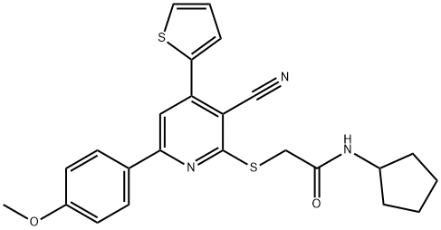 2-{[3-cyano-6-(4-methoxyphenyl)-4-(2-thienyl)-2-pyridinyl]sulfanyl}-N-cyclopentylacetamide 结构式