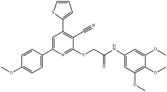 2-{[3-cyano-6-(4-methoxyphenyl)-4-(2-thienyl)-2-pyridinyl]sulfanyl}-N-(3,4,5-trimethoxyphenyl)acetamide 结构式