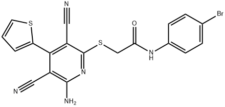 2-{[6-amino-3,5-dicyano-4-(2-thienyl)-2-pyridinyl]sulfanyl}-N-(4-bromophenyl)acetamide 结构式