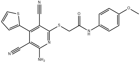 2-{[6-amino-3,5-dicyano-4-(2-thienyl)-2-pyridinyl]sulfanyl}-N-(4-methoxyphenyl)acetamide 结构式