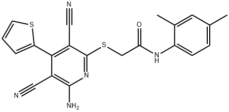 2-{[6-amino-3,5-dicyano-4-(2-thienyl)-2-pyridinyl]sulfanyl}-N-(2,4-dimethylphenyl)acetamide 结构式