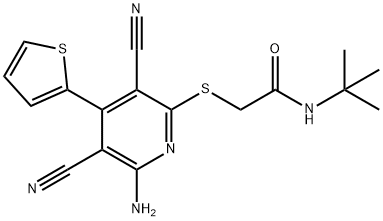 2-{[6-amino-3,5-dicyano-4-(2-thienyl)-2-pyridinyl]sulfanyl}-N-(tert-butyl)acetamide 结构式