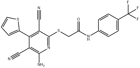 2-{[6-amino-3,5-dicyano-4-(2-thienyl)-2-pyridinyl]sulfanyl}-N-[4-(trifluoromethyl)phenyl]acetamide 结构式