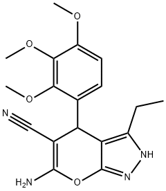 6-amino-3-ethyl-4-[2,3,4-tris(methyloxy)phenyl]-2,4-dihydropyrano[2,3-c]pyrazole-5-carbonitrile 结构式