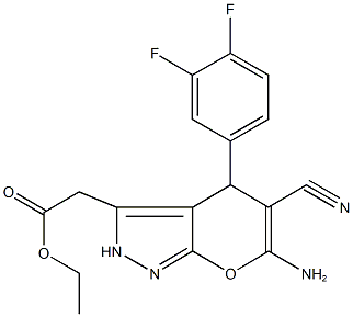 ethyl [6-amino-5-cyano-4-(3,4-difluorophenyl)-2,4-dihydropyrano[2,3-c]pyrazol-3-yl]acetate 结构式