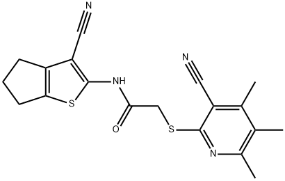 N-(3-cyano-5,6-dihydro-4H-cyclopenta[b]thien-2-yl)-2-[(3-cyano-4,5,6-trimethyl-2-pyridinyl)sulfanyl]acetamide 结构式