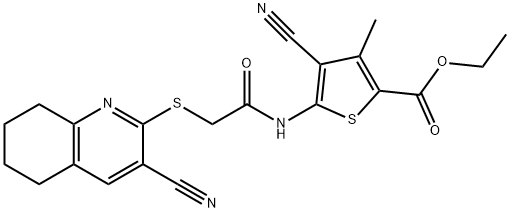 ethyl 4-cyano-5-({[(3-cyano-5,6,7,8-tetrahydro-2-quinolinyl)sulfanyl]acetyl}amino)-3-methyl-2-thiophenecarboxylate 结构式